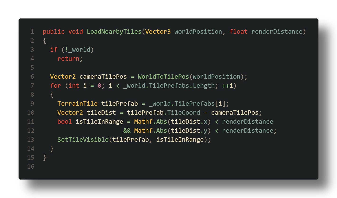 code for showing/hiding nearby tiles