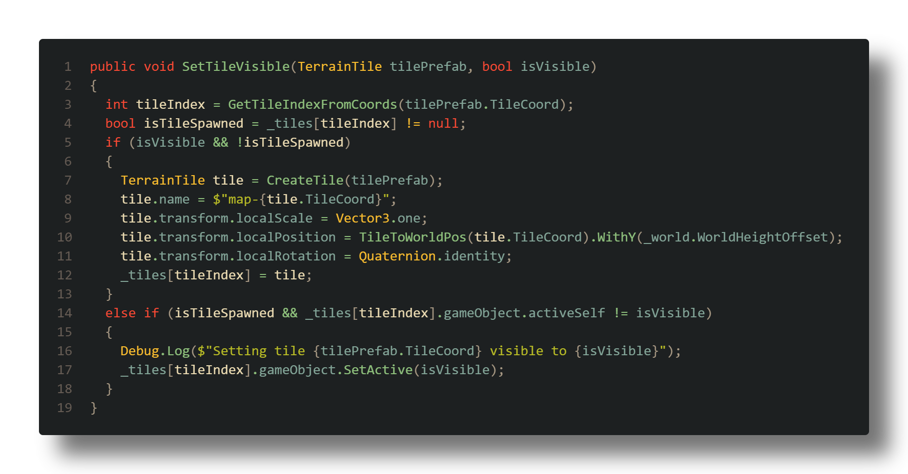 code for SetTileVisible