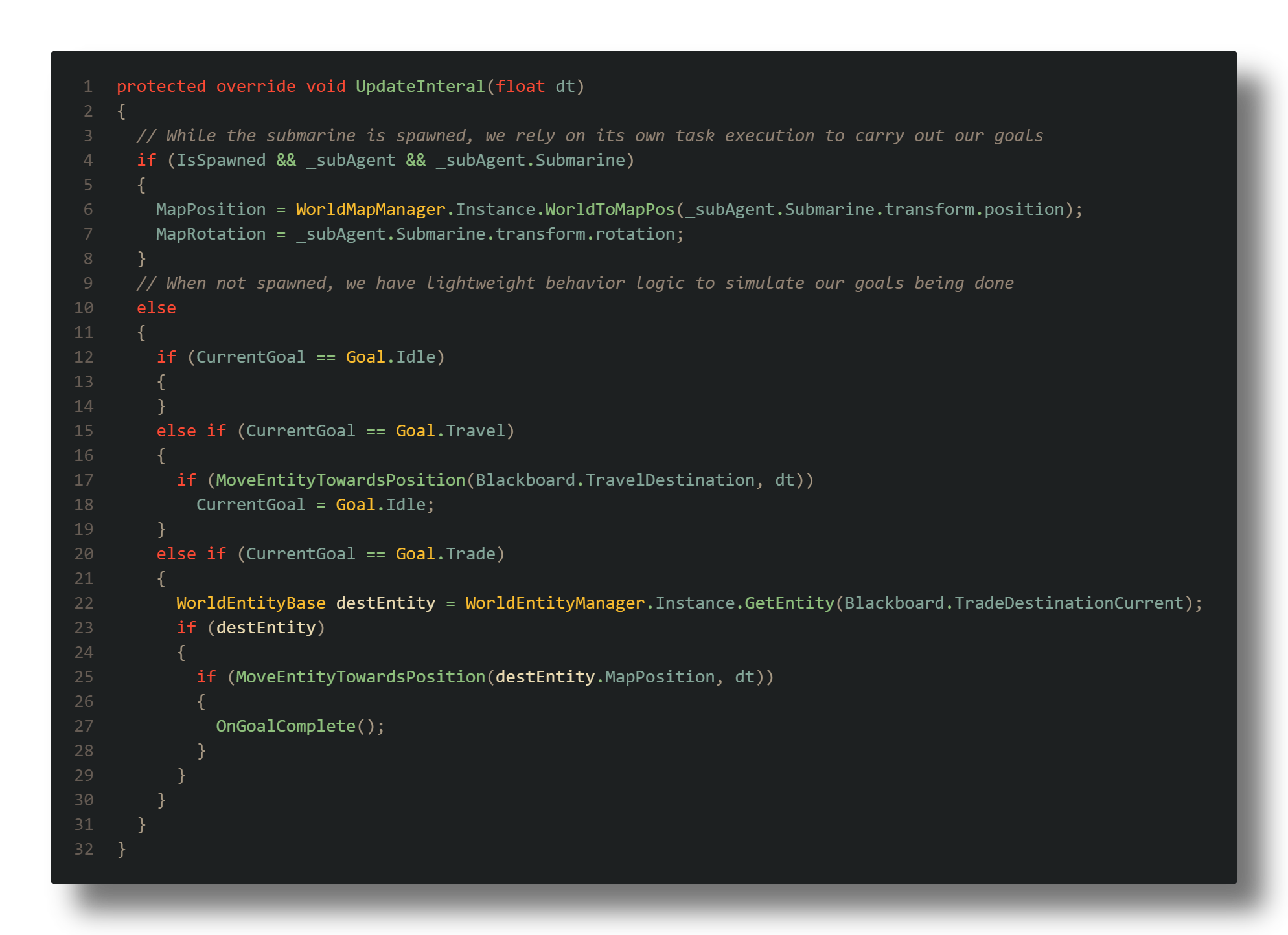 code for the submarine entity update