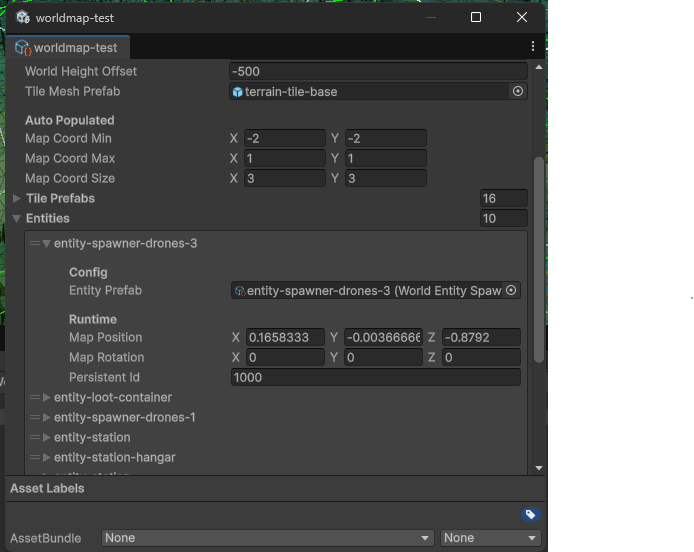 array of entity data in the world map asset