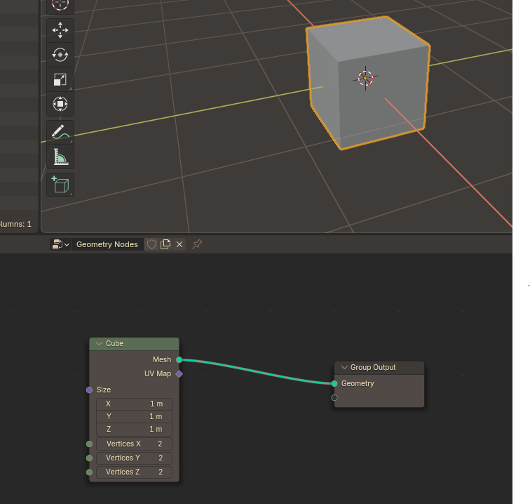 a cube generated via geometry nodes