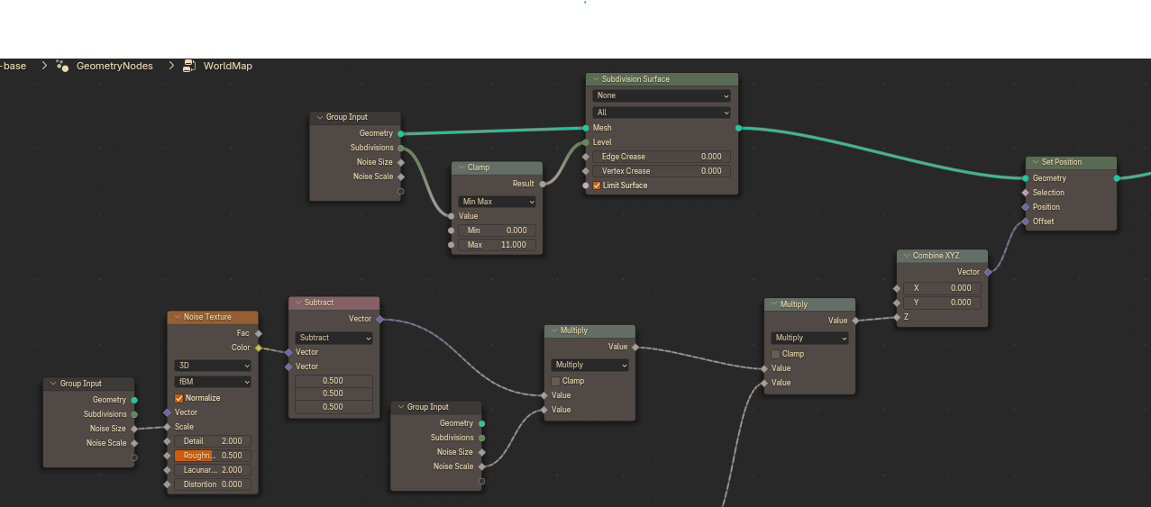 geo node setup for adding noise to a mesh