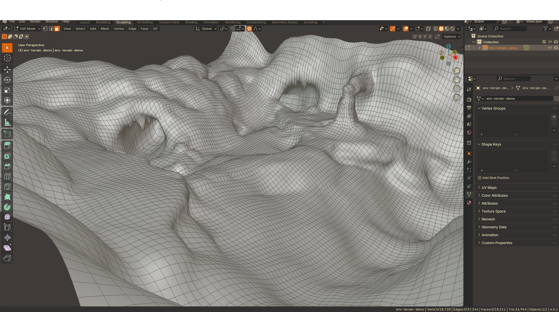 screenshot of a test chunk of terrain I modeled in blender